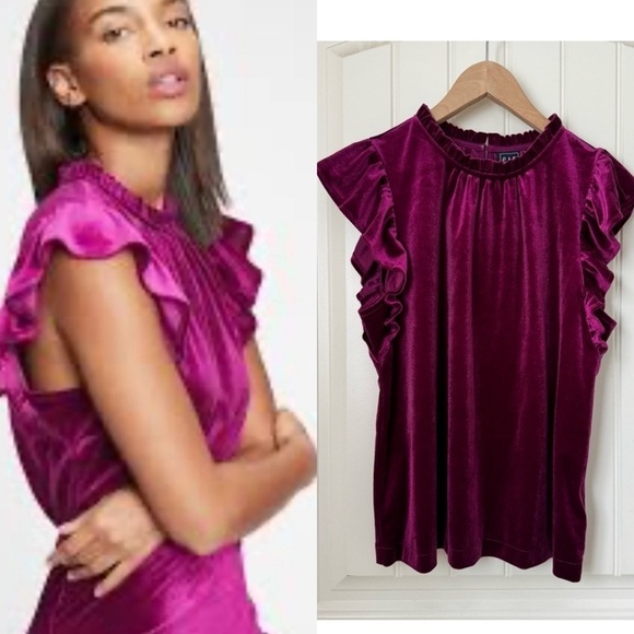 GAP Tops - Gap fuchsia ruffle sleeve velvet top. Size M